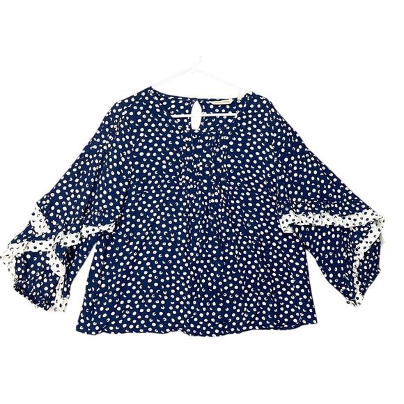 SOFT SURROUNDINGS Sonrisa Navy Polka Dot
Small Cottagecore Boho Flowy Smocked - Picture 1 of 8